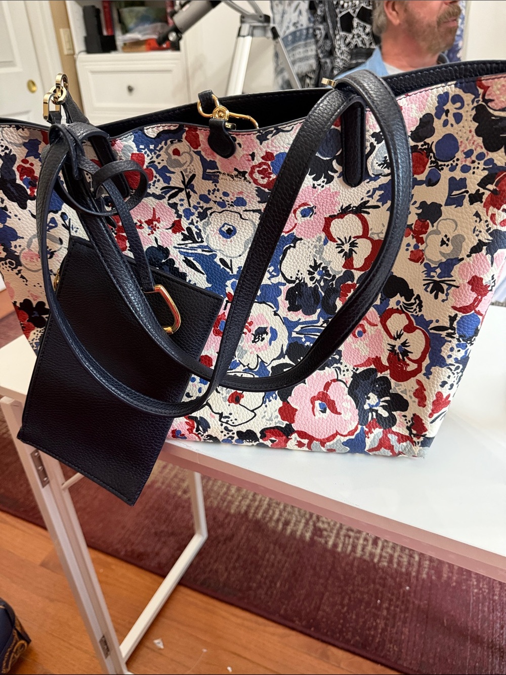 Lauren Ralph Lauren  reversible floral and navy cosmetic bag.  11x 16” NWOT